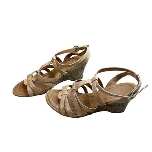 Crown Born Sandals Size 11 Strappy Leather Snake Print Heel Vedge Shoes Nude